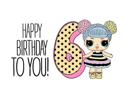 Cute vector lol doll with black and pink hair and big black eyes. Design for  Stock Illustration