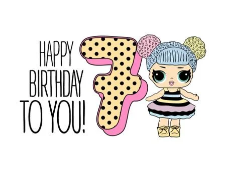 Cute vector lol doll with black and pink hair and big black eyes. Design for  Stock Illustration