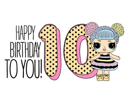 Cute vector lol doll with black and pink hair and big black eyes. Design for  Stock Illustration