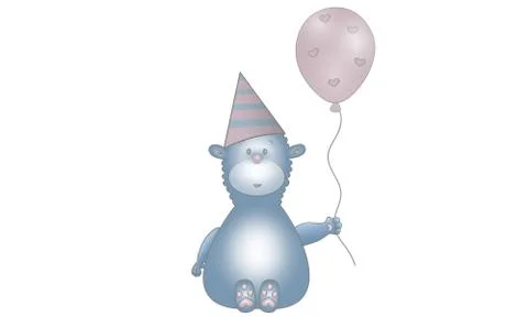 Cute vector made illustration of blue fantasy animal creature with balloon Stock Illustration