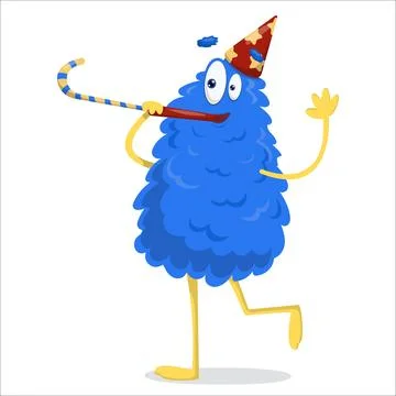 A cute vector monster is having fun at a party. Monster, vector, holiday, b.. Illustrazione stock