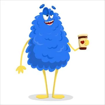 A cute vector monster holding a cup of coffee. Monster, vector, coffee, enj.. Stock Illustration