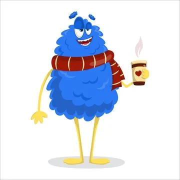 A cute vector monster holding a cup of coffee. Monster, vector, coffee, enj.. Stock Illustration