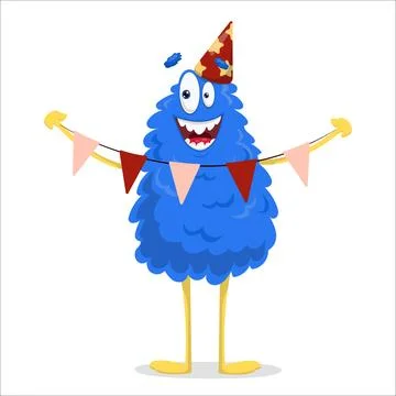 A cute vector monster holding a festive garland. Monster, vector, holiday, .. Stock Illustration