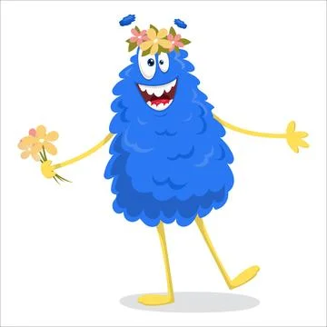 A cute vector monster holding flowers. Monster, vector, holiday, flowers, s.. Stock Illustration