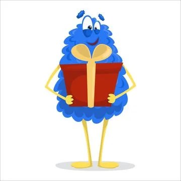 A cute vector monster holding a gift. Monster, vector, holiday, balloons, f.. Stock Illustration