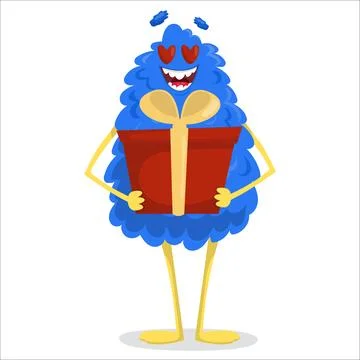 A cute vector monster holding a gift. Monster, vector, holiday, balloons, f.. Stock Illustration