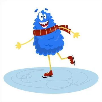 A cute vector monster skating on ice. Monster, vector, winter, games, skati.. Stock Illustration