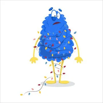 A cute vector monster is tangled in a garland. Monster, vector, winter, gar.. Stock Illustration