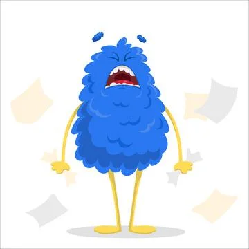 A cute vector monster tired at work. Monster, vector, work, burnout, stress.. Stock Illustration