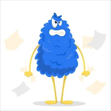 A cute vector monster tired at work. Monster, vector, work, burnout, stress.. Stock Illustration