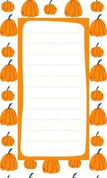 Cute vector note list template for kids. Memo card on background with orange Stock Illustration