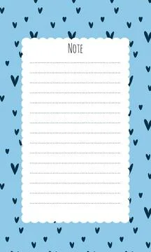 Cute vector note list template for kids. Memo card on blue background with dark Stock Illustration