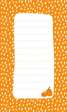 Cute vector note list template for kids. Memo card on orange background with Stock Illustration