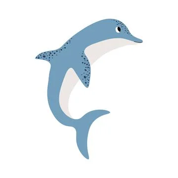 Cute vector ocean illustration with dolphin.Underwater cartoon creatures.Marine Stock Illustration