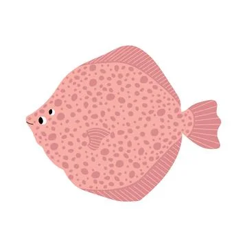 Cute vector ocean illustration with flounder fish.Underwater cartoon creatures Illustrazione stock