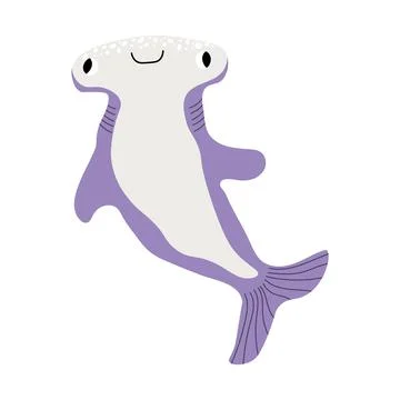 Cute vector ocean illustration with hammerhead fish.Underwater cartoon creatures Stock Illustration