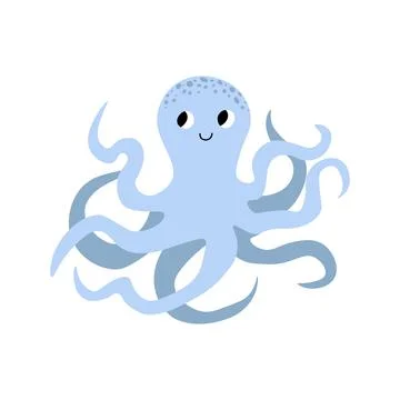 Cute vector ocean illustration with octopus.Underwater cartoon creatures.Marine Stock Illustration
