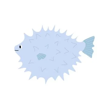 Cute vector ocean illustration with pufferfish.Underwater cartoon creatures Stock Illustration