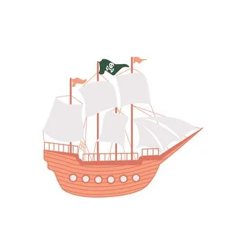Cute vector ocean illustration with ship.Underwater cartoon creatures.Marine Stock Illustration