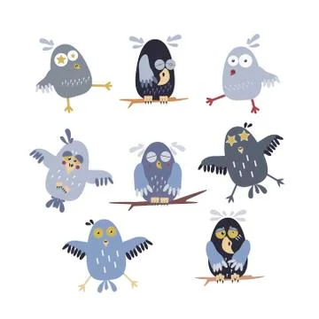 Cute vector owl characters showing different species. Vector illustration Stock Illustration