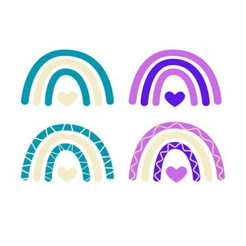 Cute vector pastel rainbow set with heart Stock Illustration