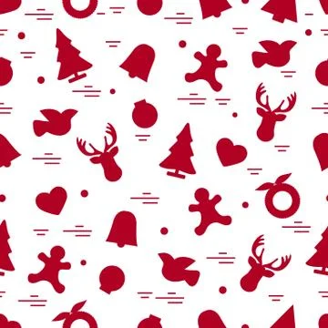 Cute vector pattern of different new year and christmas symbols. Winter theme Stock Illustration