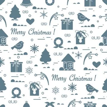 Cute vector pattern of different new year and christmas symbols. Winter theme Stock Illustration