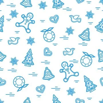 Cute vector pattern of different new year and christmas symbols. Winter theme Stock Illustration