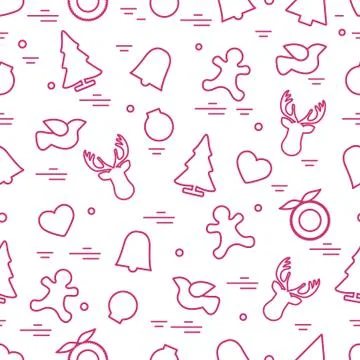 Cute vector pattern of different new year and christmas symbols. Winter theme Illustrazione stock