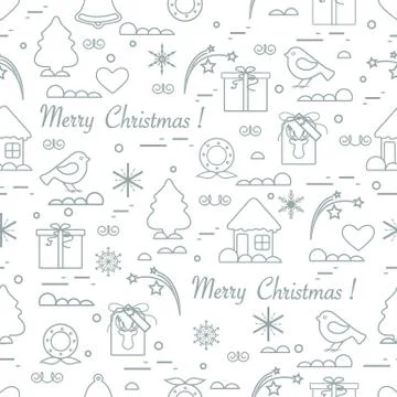 Cute vector pattern of different new year and christmas symbols. Winter theme Stock Illustration