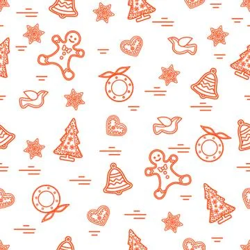 Cute vector pattern of different new year and christmas symbols. Winter theme Stock Illustration