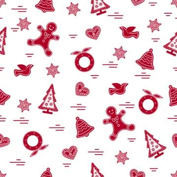 Cute vector pattern of different new year and christmas symbols. Winter theme Stock Illustration