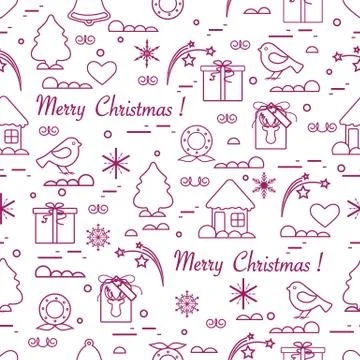 Cute vector pattern of different new year and christmas symbols. Winter theme Stock Illustration