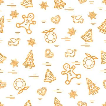 Cute vector pattern of different new year and christmas symbols. Winter theme Stock Illustration