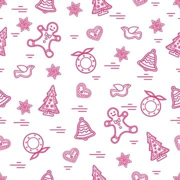 Cute vector pattern of different new year and christmas symbols. Winter theme Stock Illustration