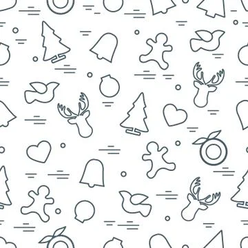 Cute vector pattern of different new year and christmas symbols. Winter theme Illustrazione stock