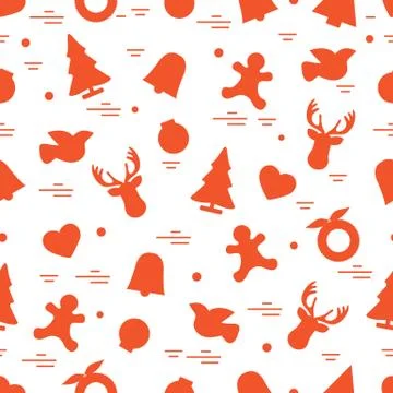 Cute vector pattern of different new year and christmas symbols. Winter theme Stock Illustration