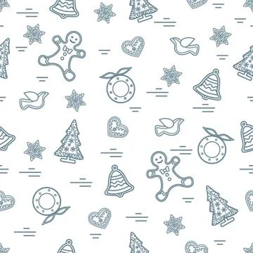 Cute vector pattern of different new year and christmas symbols. Winter theme Stock Illustration