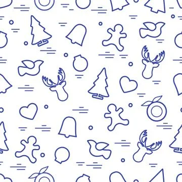 Cute vector pattern of different new year and christmas symbols. Winter theme Illustrazione stock