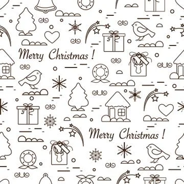 Cute vector pattern of different new year and christmas symbols. Winter theme Stock Illustration