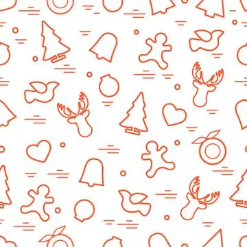 Cute vector pattern of different new year and christmas symbols. Winter theme Illustrazione stock