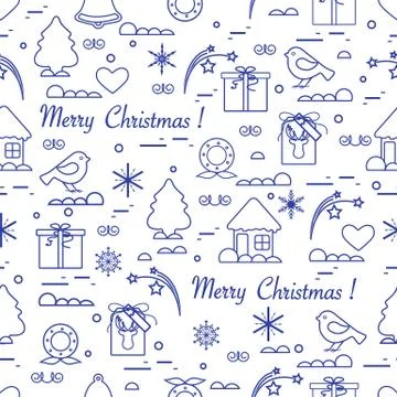 Cute vector pattern of different new year and christmas symbols. Winter theme Stock Illustration