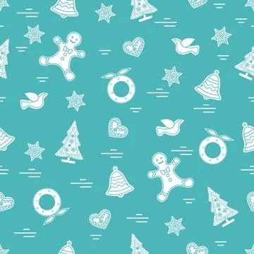 Cute vector pattern of different new year and christmas symbols. Winter theme Stock Illustration