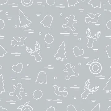 Cute vector pattern of different new year and christmas symbols. Winter theme Stock Illustration