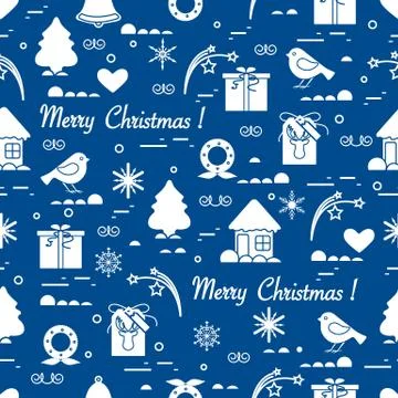Cute vector pattern of different new year and christmas symbols. Winter theme Stock Illustration