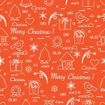 Cute vector pattern of different new year and christmas symbols. Winter theme Stock Illustration