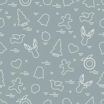 Cute vector pattern of different new year and christmas symbols. Winter theme Stock Illustration