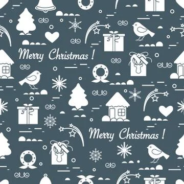 Cute vector pattern of different new year and christmas symbols. Winter theme Stock Illustration