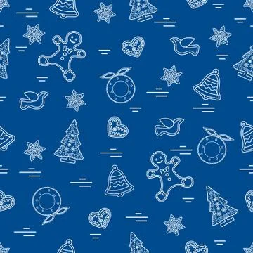 Cute vector pattern of different new year and christmas symbols. Winter theme Illustrazione stock